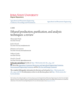 Ethanol Production, Purification, and Analysis Techniques: a Review Shinnosuke Onuki Iowa State University