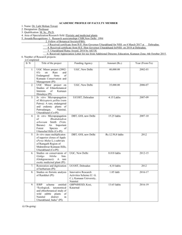 ACADEMIC PROFILE of FACULTY MEMBER 1. Name: Dr. Lalit Mohan Tewari 2. Designation: Professor 3. Qualification: M. Sc., Ph.D. 4