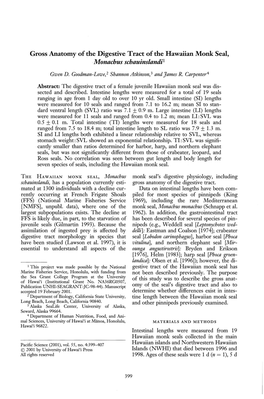 Gross Anatomy of the Digestive Tract of the Hawaiian Monk Seal