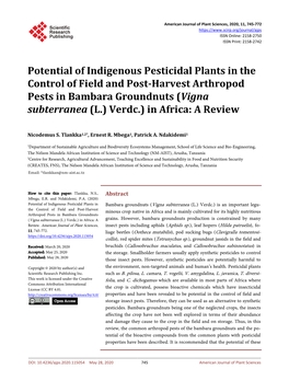 Potential of Indigenous Pesticidal Plants in the Control of Field And