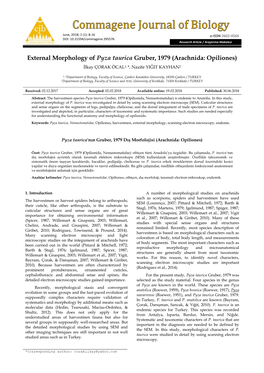 Arachnida: Opiliones) İlkay ÇORAK ÖCAL1, *, Nazife YIĞIT KAYHAN2