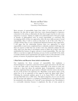 Reasons and Real Selves MANUEL VARGAS University of San Francisco