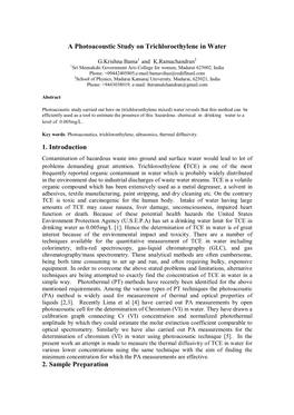 A Photoacoustic Study on Trichloroethylene in Water