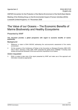 The Value of Our Oceans – the Economic Benefits of Marine Biodiversity and Healthy Ecosystems