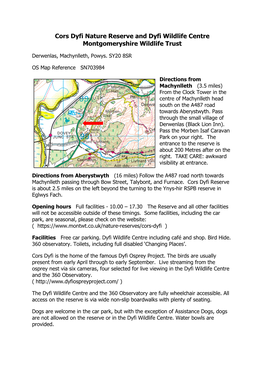 Cors Dyfi Nature Reserve and Dyfi Wildlife Centre Montgomeryshire Wildlife Trust