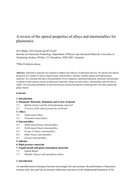 BLABER- a Review of the Optical Properties of Alloys and Intermetallics for Plasmonics