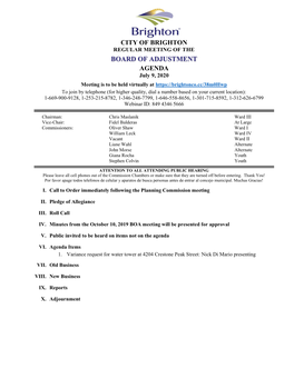 July 9, 2020 BOA Meeting Agenda