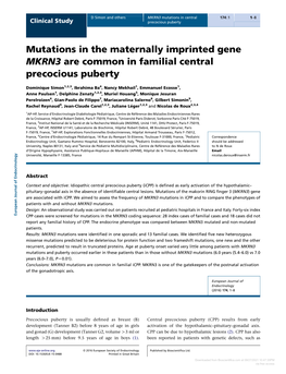 Mutations in the Maternally Imprinted Gene MKRN3 Are Common in Familial Central Precocious Puberty
