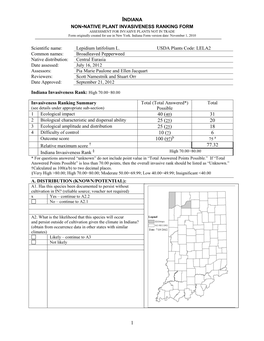 New York Non-Native Plant Invasiveness Ranking Form