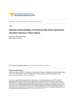 Attitudes and Knowledge of Forestry by High School Agricultural Education Teachers in West Virginia