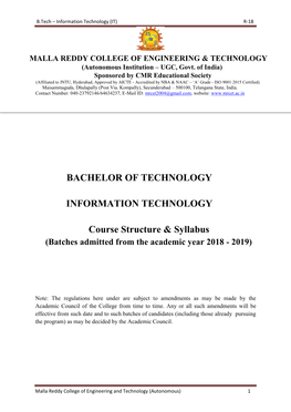 Bachelor of Technology Information Technology