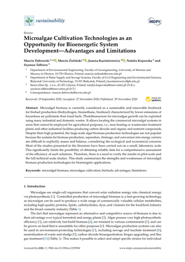 Microalgae Cultivation Technologies As an Opportunity for Bioenergetic System Development—Advantages and Limitations