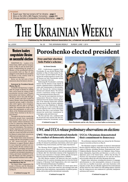 Poroshenko Elected President on Successful Election Free and Fair Election PARSIPPANY, N.J