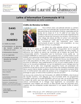 Lettre D'information Communale N°13 DANS CE NUMERO