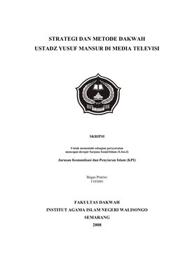 Strategi Dan Metode Dakwah Ustadz Yusuf Mansur Di Media Televisi