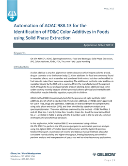 Automation of AOAC 988.13 for the Identification of FD&C Color