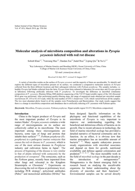 Molecular Analysis of Microbiota Composition and Alterations in Pyropia Yezoensis Infected with Red Rot Disease