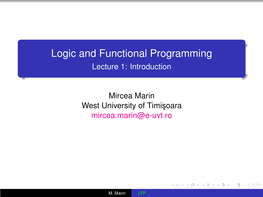 Logic and Functional Programming Lecture 1: Introduction