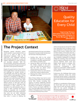 Improving Primary Education Outcomes for the Most Vulnerable Children in Rural Mongolia” Project (2012-2017)