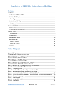 Introduction to IDEF0/3 for Business Process Modelling. Contents Tables & Figures