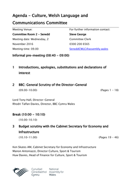 Agenda - Culture, Welsh Language and Communications Committee