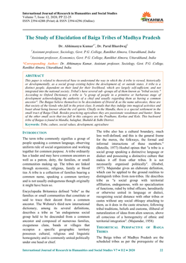 The Study of Elucidation of Baiga Tribes of Madhya Pradesh