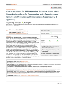 Characterization of a SAM-Dependent Fluorinase from a Latent Biosynthetic Pathway for Fluoroacetate and 4-Fluorothreonine Format