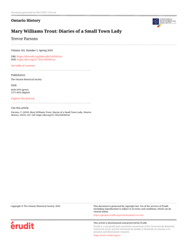 Mary Williams Trout: Diaries of a Small Town Lady Trevor Parsons