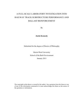 A Full-Scale Laboratory Investigation Into Railway Track Substructure Performance and Ballast Reinforcement