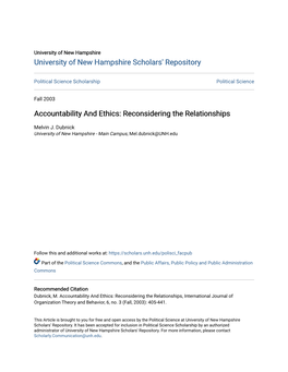 Accountability and Ethics: Reconsidering the Relationships