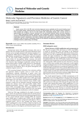 Molecular Signatures and Precision Medicine of Gastric Cancer