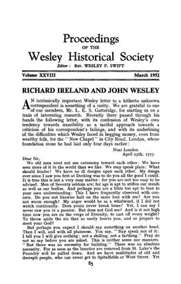 Proceedings Wesley Historical Society