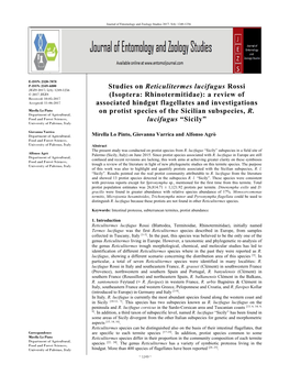 Studies on Reticulitermes Lucifugus Rossi (Isoptera: Rhinotermitidae): A