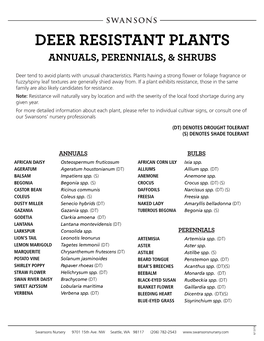 Deer Resistant Plants Annuals, Perennials, & Shrubs