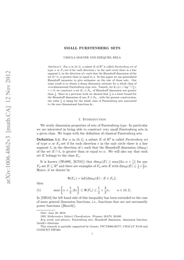 SMALL FURSTENBERG SETS 3 One Wants to Measure How Fast the Quotient (Or Gap) H Between G, H H G ∈ Grows, Whenever G H Goes to Zero