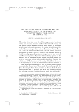 THE END of the WORLD, ANTICHRIST, and the FINAL CONVERSION of the JEWS in the FORTALITIUM FIDEI of FRIAR ALONSO DE ESPINA (D