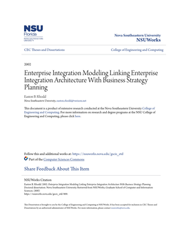Enterprise Integration Modeling Linking Enterprise Integration Architecture with Business Strategy Planning Easton B