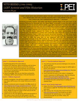 VITO RUSSO (1946-1990) LGBT Activist and Film Historian Lesson Plan