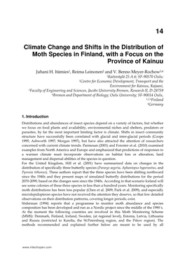 Climate Change and Shifts in the Distribution of Moth Species in Finland, with a Focus on the Province of Kainuu