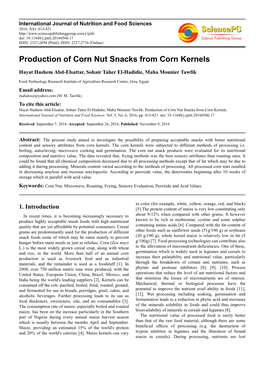 Production of Corn Nut Snacks from Corn Kernels