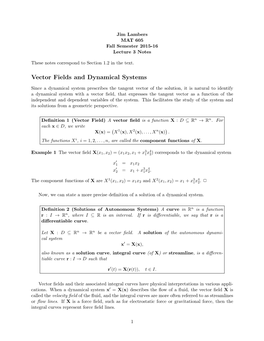 Vector Fields and Dynamical Systems