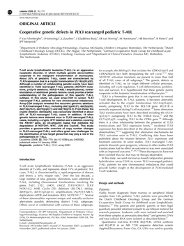 Cooperative Genetic Defects in TLX3 Rearranged Pediatric T-ALL