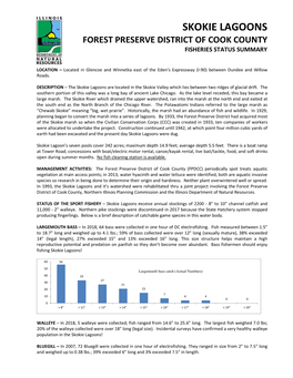 Skokie Lagoons Forest Preserve District of Cook County Fisheries Status Summary