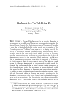 Gaudium Et Spes: the Task Before Us (RICHARD S CHENK