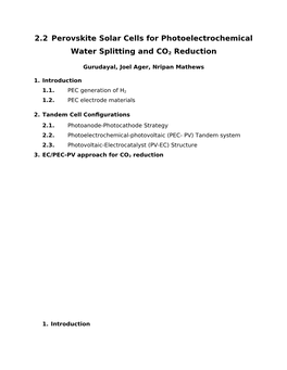 2.2 Perovskite Solar Cells for Photoelectrochemical Water