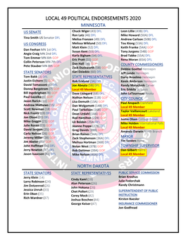 Local 49 Political Endorsements 2020