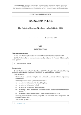 Criminal Justice (Northern Ireland) Order 1994 Is up to Date with All Changes Known to Be in Force on Or Before 25 July 2019