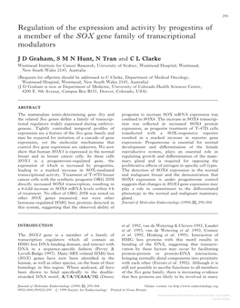 Regulation of the Expression and Activity by Progestins of a Member of the SOX Gene Family of Transcriptional Modulators