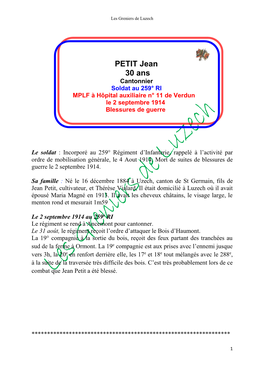 PETIT Jean 30 Ans Cantonnier Soldat Au 259° RI MPLF À Hôpital Auxiliaire N° 11 De Verdun Le 2 Septembre 1914 Blessures De Guerre