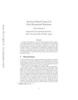 Keyboard Based Control of Four Dimensional Rotations